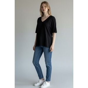 Bryn Walker Tunic Top Blouse Shirt Front Pouch Black Size XXS Boxy Baggy OS New